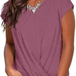 YSYOKOW Womens Short Sleeve T Shirts Summer Casual Loose Tunic Front Twist Tops